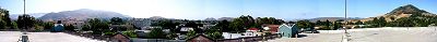 a panoramic shot of san luis obispo atop the parking structure on palm street